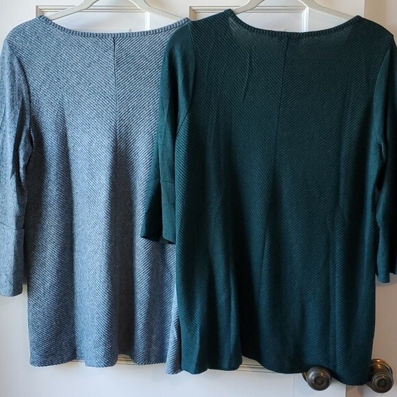 TWO A-LINE SOFT KNIT TOPS SIZE LARGE BELL SLEEVE GREEN VARIEGATED BLUE APT. 9 - Picture 8 of 11